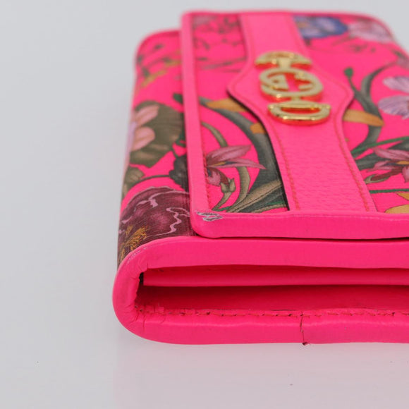 GUCCI Flora Continental Long Wallet Leather Pink Gold 536352 Auth LNZ249V