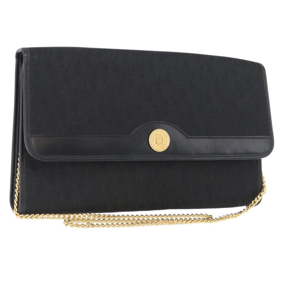 Christian Dior Trotter Canvas Chain Shoulder Bag Black Gold Auth LNZ250