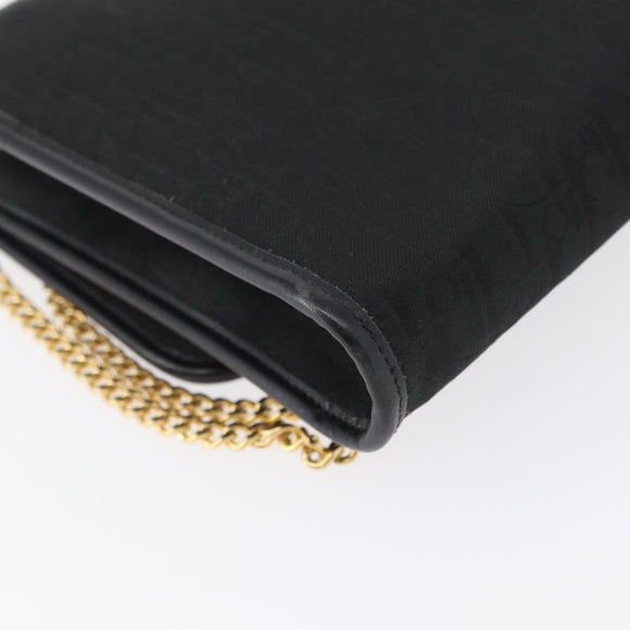 Christian Dior Trotter Canvas Chain Shoulder Bag Black Gold Auth LNZ250
