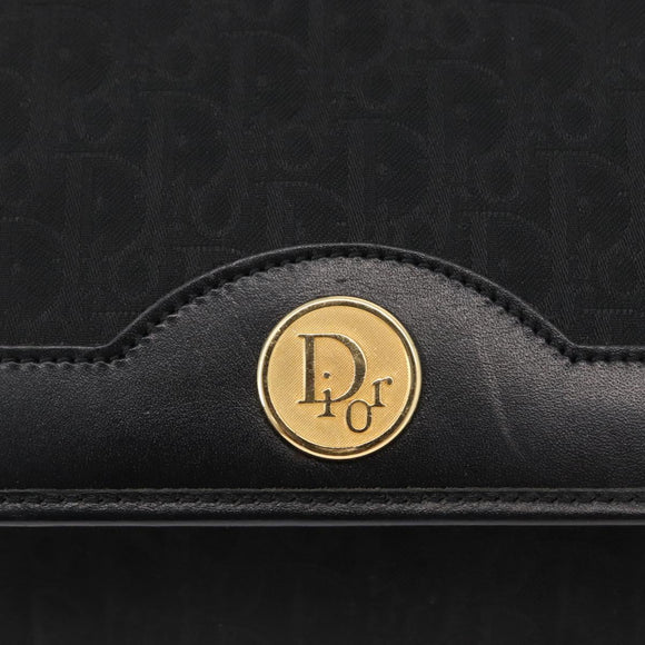 Christian Dior Trotter Canvas Chain Shoulder Bag Black Gold Auth LNZ250