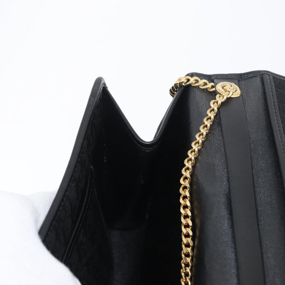 Christian Dior Trotter Canvas Chain Shoulder Bag Black Gold Auth LNZ250