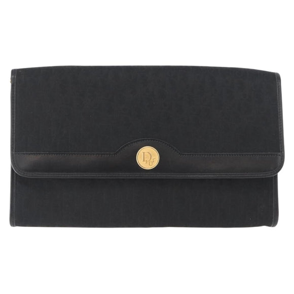 Christian Dior Trotter Canvas Chain Shoulder Bag Black Gold Auth LNZ250