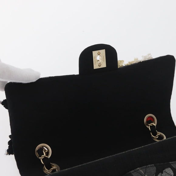 CHANEL Matelasse 25 Chain Shoulder Bag cotton Gold Black CC Auth LNZ255SM