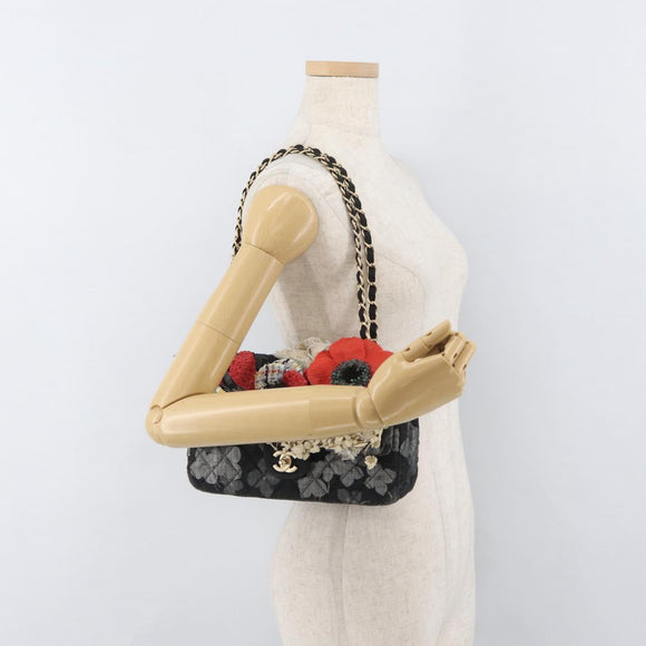 CHANEL Matelasse 25 Chain Shoulder Bag cotton Gold Black CC Auth LNZ255SM