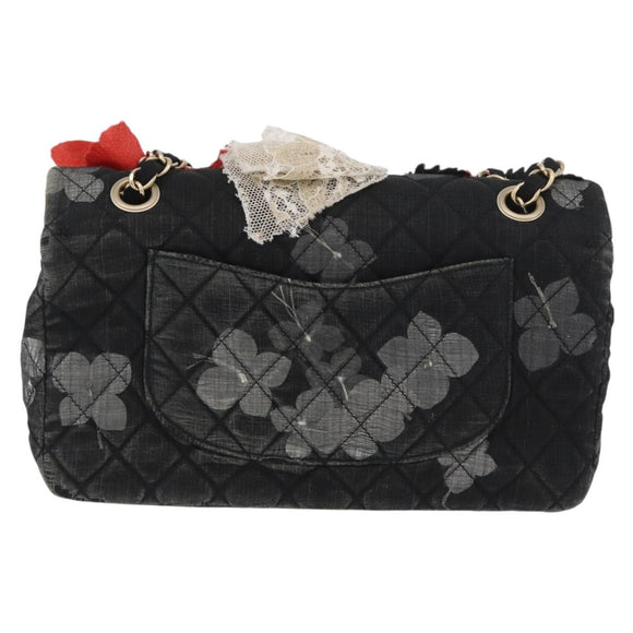 CHANEL Matelasse 25 Chain Shoulder Bag cotton Gold Black CC Auth LNZ255SM
