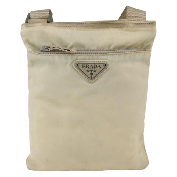 PRADA Shoulder Bag Nylon Ivory Silver Auth LNZ256