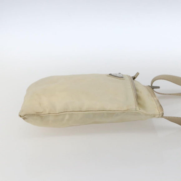 PRADA Shoulder Bag Nylon Ivory Silver Auth LNZ256