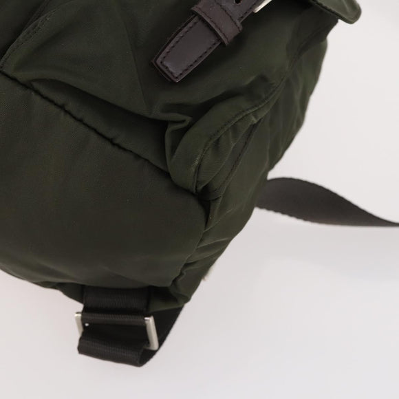 PRADA Backpack Nylon Khaki Silver Auth LNZ259