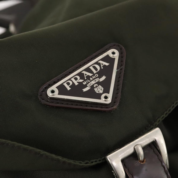 PRADA Backpack Nylon Khaki Silver Auth LNZ259
