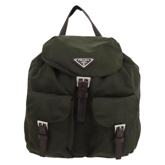 PRADA Backpack Nylon Khaki Silver Auth LNZ259