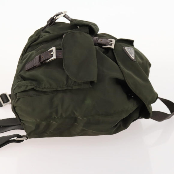 PRADA Backpack Nylon Khaki Silver Auth LNZ259