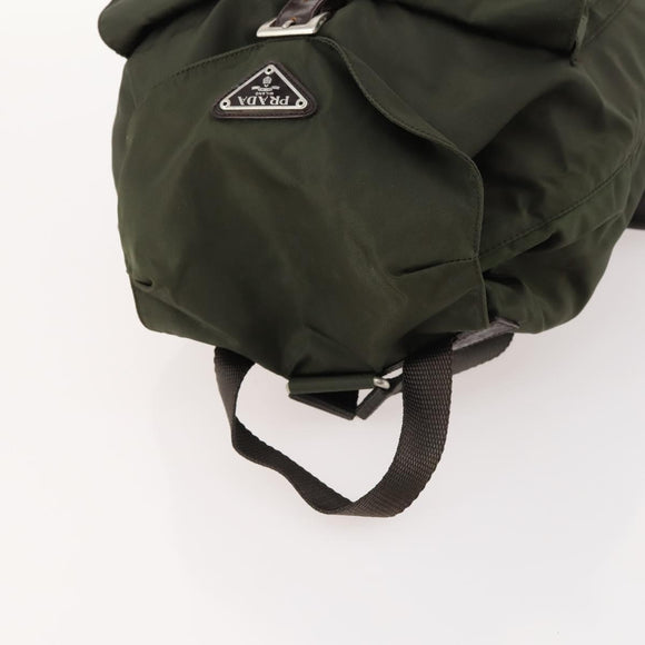 PRADA Backpack Nylon Khaki Silver Auth LNZ259