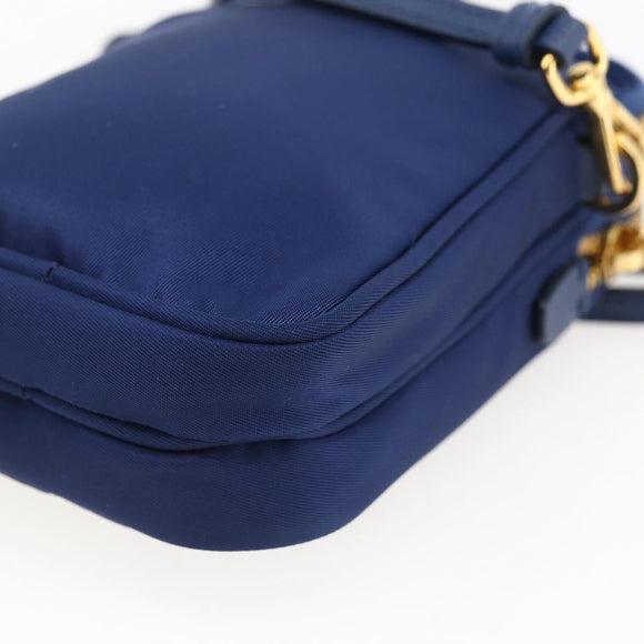 PRADA Shoulder Bag Nylon Blue Gold Auth LNZ265V