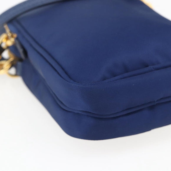 PRADA Shoulder Bag Nylon Blue Gold Auth LNZ265V