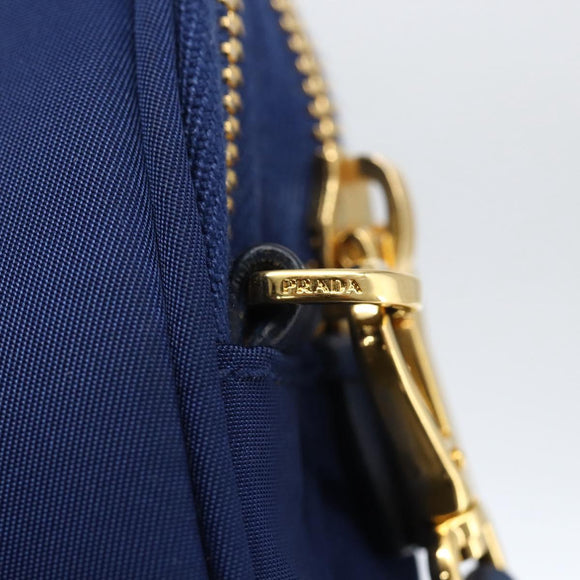 PRADA Shoulder Bag Nylon Blue Gold Auth LNZ265V