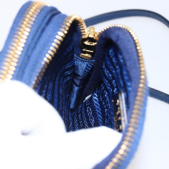 PRADA Shoulder Bag Nylon Blue Gold Auth LNZ265V