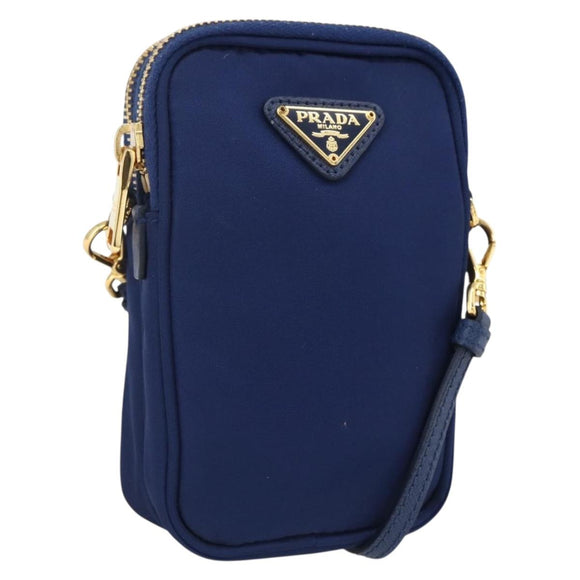 PRADA Shoulder Bag Nylon Blue Gold Auth LNZ265V