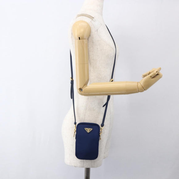 PRADA Shoulder Bag Nylon Blue Gold Auth LNZ265V