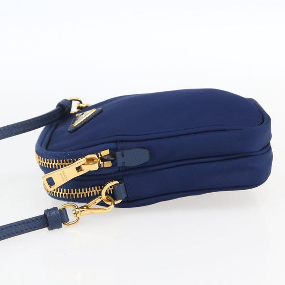 PRADA Shoulder Bag Nylon Blue Gold Auth LNZ265V