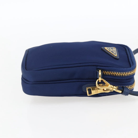 PRADA Shoulder Bag Nylon Blue Gold Auth LNZ265V