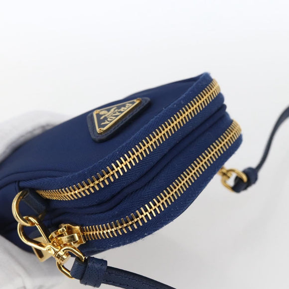 PRADA Shoulder Bag Nylon Blue Gold Auth LNZ265V