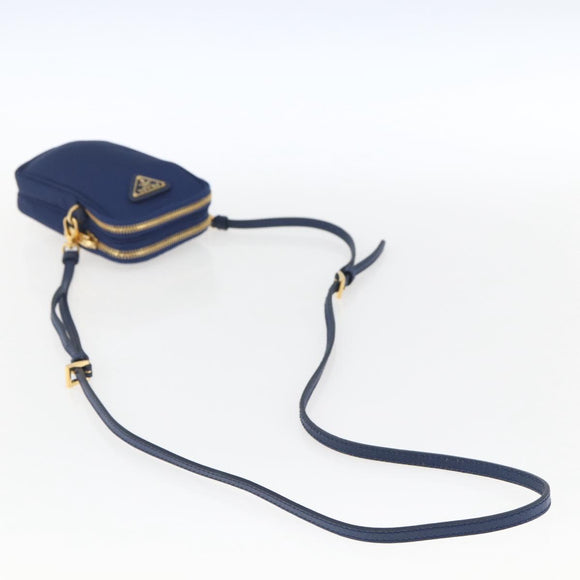 PRADA Shoulder Bag Nylon Blue Gold Auth LNZ265V