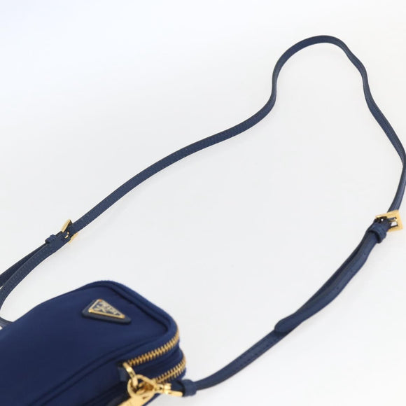 PRADA Shoulder Bag Nylon Blue Gold Auth LNZ265V