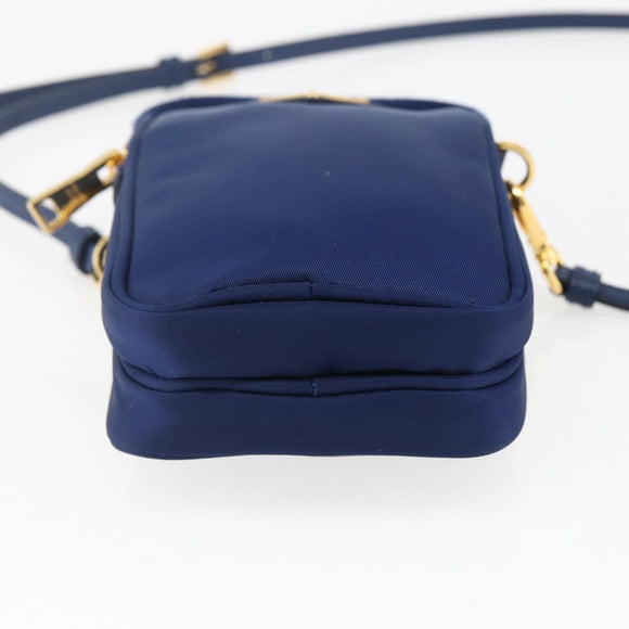 PRADA Shoulder Bag Nylon Blue Gold Auth LNZ265V