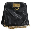 Salvatore Ferragamo Gancini Chain Bag Patent leather Black Gold Auth LNZ268-1