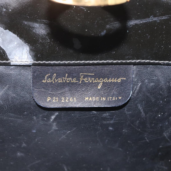 Salvatore Ferragamo Gancini Chain Bag Patent leather Black Gold Auth LNZ268