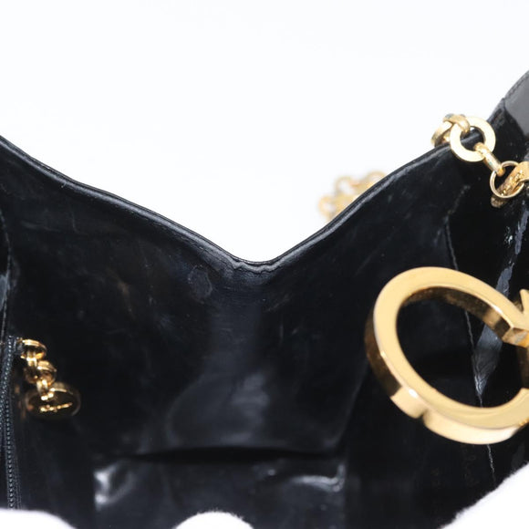 Salvatore Ferragamo Gancini Chain Bag Patent leather Black Gold Auth LNZ268