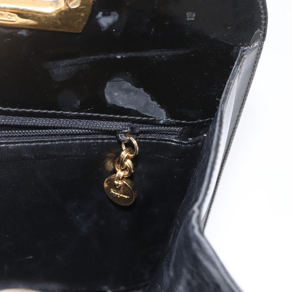 Salvatore Ferragamo Gancini Chain Bag Patent leather Black Gold Auth LNZ268
