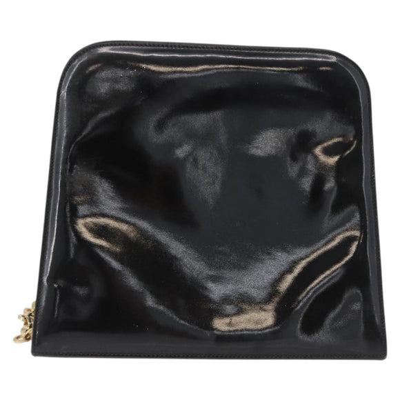 Salvatore Ferragamo Gancini Chain Bag Patent leather Black Gold Auth LNZ268