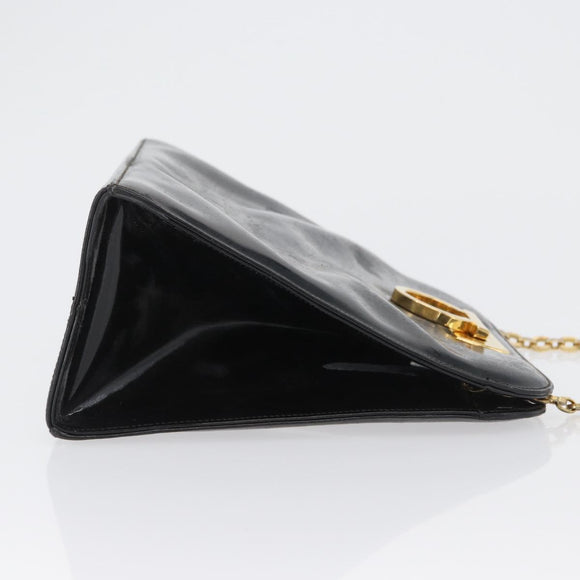 Salvatore Ferragamo Gancini Chain Bag Patent leather Black Gold Auth LNZ268