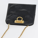 Salvatore Ferragamo Gancini Chain Bag Patent leather Black Gold Auth LNZ268-7