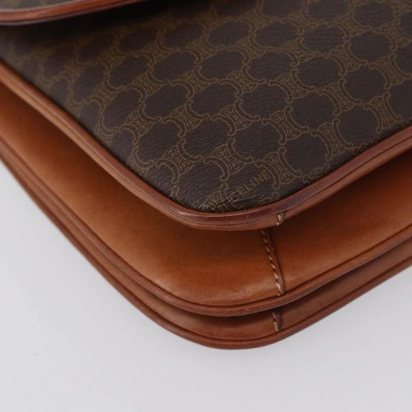 CELINE Macadam Canvas Shoulder Bag PVC Leather Brown Gold Auth LNZ270
