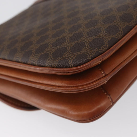 CELINE Macadam Canvas Shoulder Bag PVC Leather Brown Gold Auth LNZ270