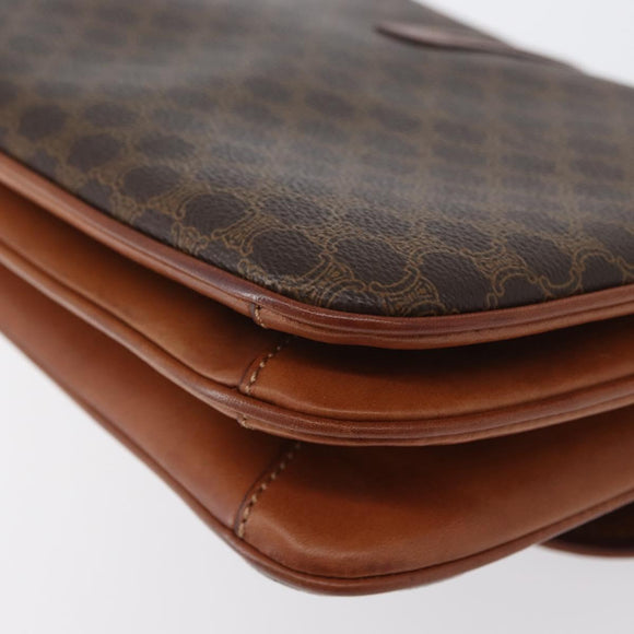 CELINE Macadam Canvas Shoulder Bag PVC Leather Brown Gold Auth LNZ270