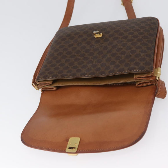 CELINE Macadam Canvas Shoulder Bag PVC Leather Brown Gold Auth LNZ270