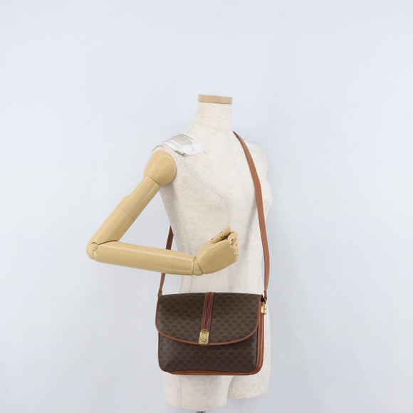 CELINE Macadam Canvas Shoulder Bag PVC Leather Brown Gold Auth LNZ270