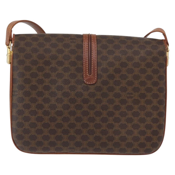 CELINE Macadam Canvas Shoulder Bag PVC Leather Brown Gold Auth LNZ270