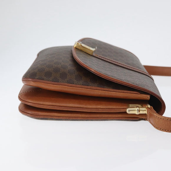 CELINE Macadam Canvas Shoulder Bag PVC Leather Brown Gold Auth LNZ270