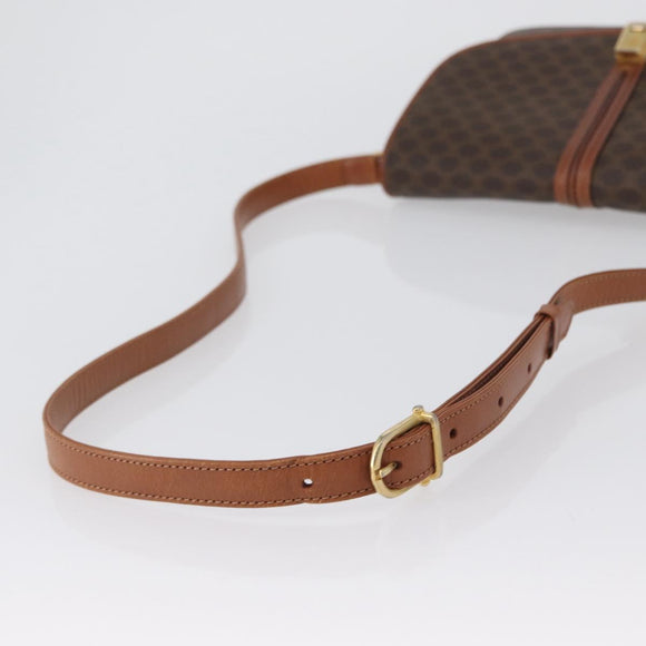 CELINE Macadam Canvas Shoulder Bag PVC Leather Brown Gold Auth LNZ270