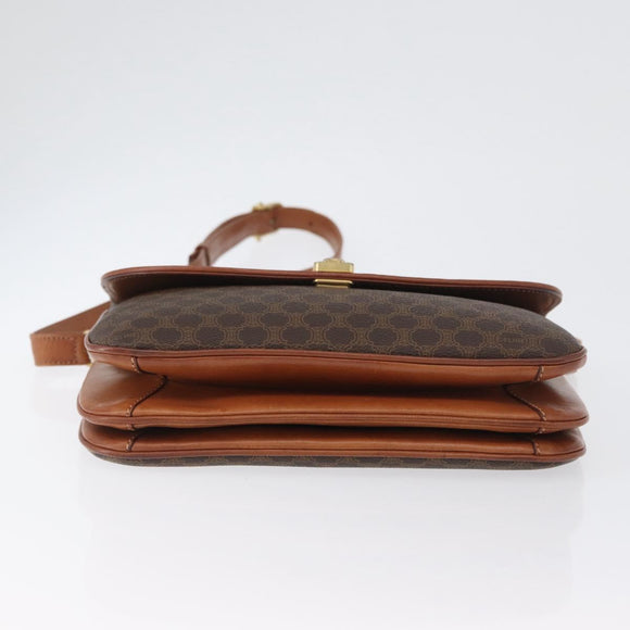 CELINE Macadam Canvas Shoulder Bag PVC Leather Brown Gold Auth LNZ270