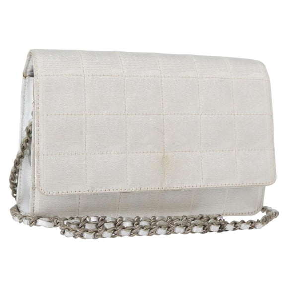 CHANEL New Travel Line Choco Bar Chain Shoulder Bag Nylon Silver CC Auth LNZ273A