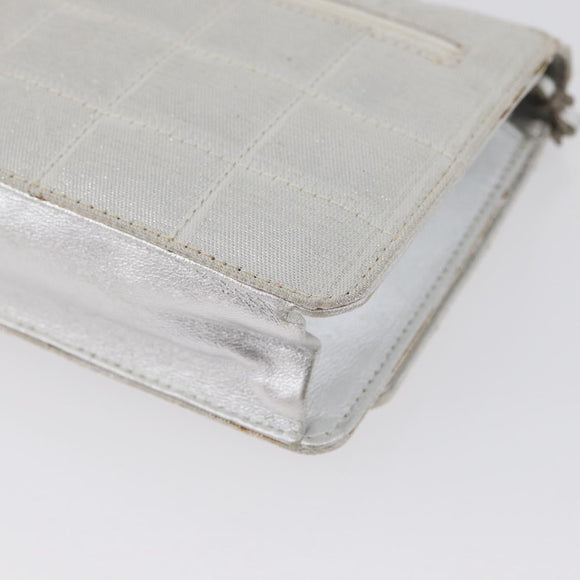 CHANEL New Travel Line Choco Bar Chain Shoulder Bag Nylon Silver CC Auth LNZ273A