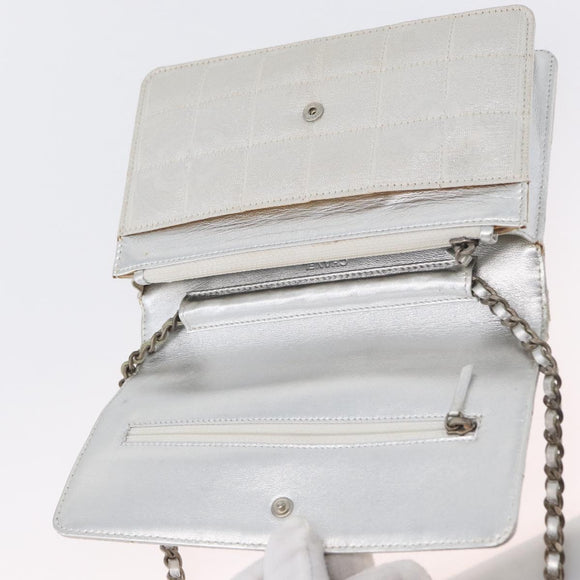 CHANEL New Travel Line Choco Bar Chain Shoulder Bag Nylon Silver CC Auth LNZ273A