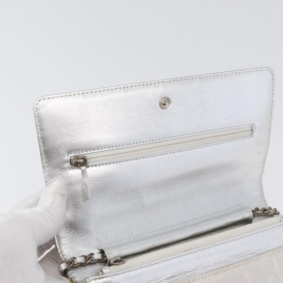 CHANEL New Travel Line Choco Bar Chain Shoulder Bag Nylon Silver CC Auth LNZ273A