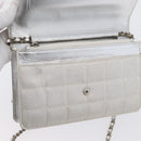 CHANEL New Travel Line Choco Bar Chain Shoulder Bag Nylon Silver CC Auth LNZ273A-22
