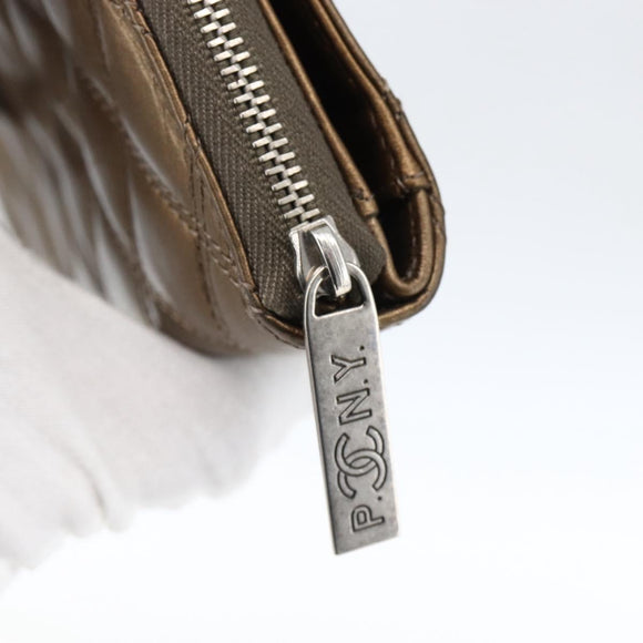 CHANEL Bicolore Lange Portemonnee Leer Goud CC Auth LNZ276V